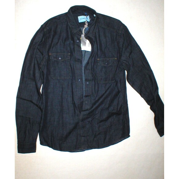 New Mens NWT Italy Designer M. Grifoni 40 M L Denim Shirt Snap Dark Blue LS Cool - Picture 1 of 10